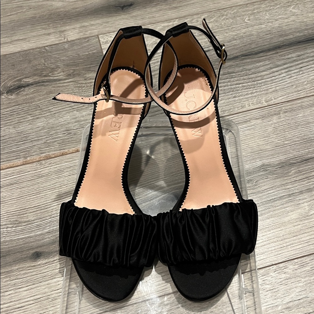 J. Crew Black Satin Ruffled Strap Sandals